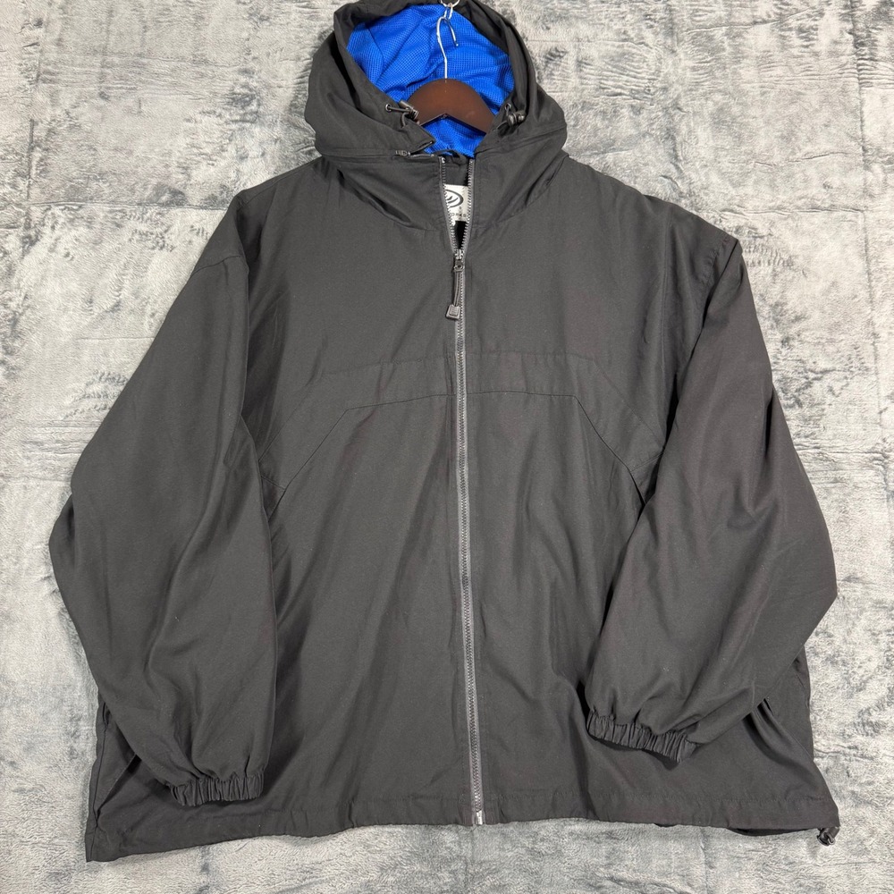 Athletic Works Mens Windbreaker Jacket Black Blue Mesh Lined Hooded Full Zip XL